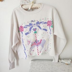 Merry-go-round horse cropped puffy paint sweater